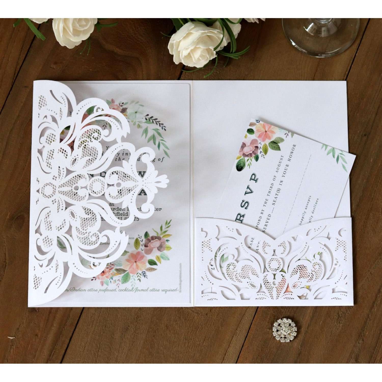 Thank You Card Wedding Card Design Laser Cut Holiday Greeting Card Rose Card